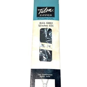 Vintage Talon Zipper Nylon Coil 12 inch Rail Grey Zephyr Deadstock